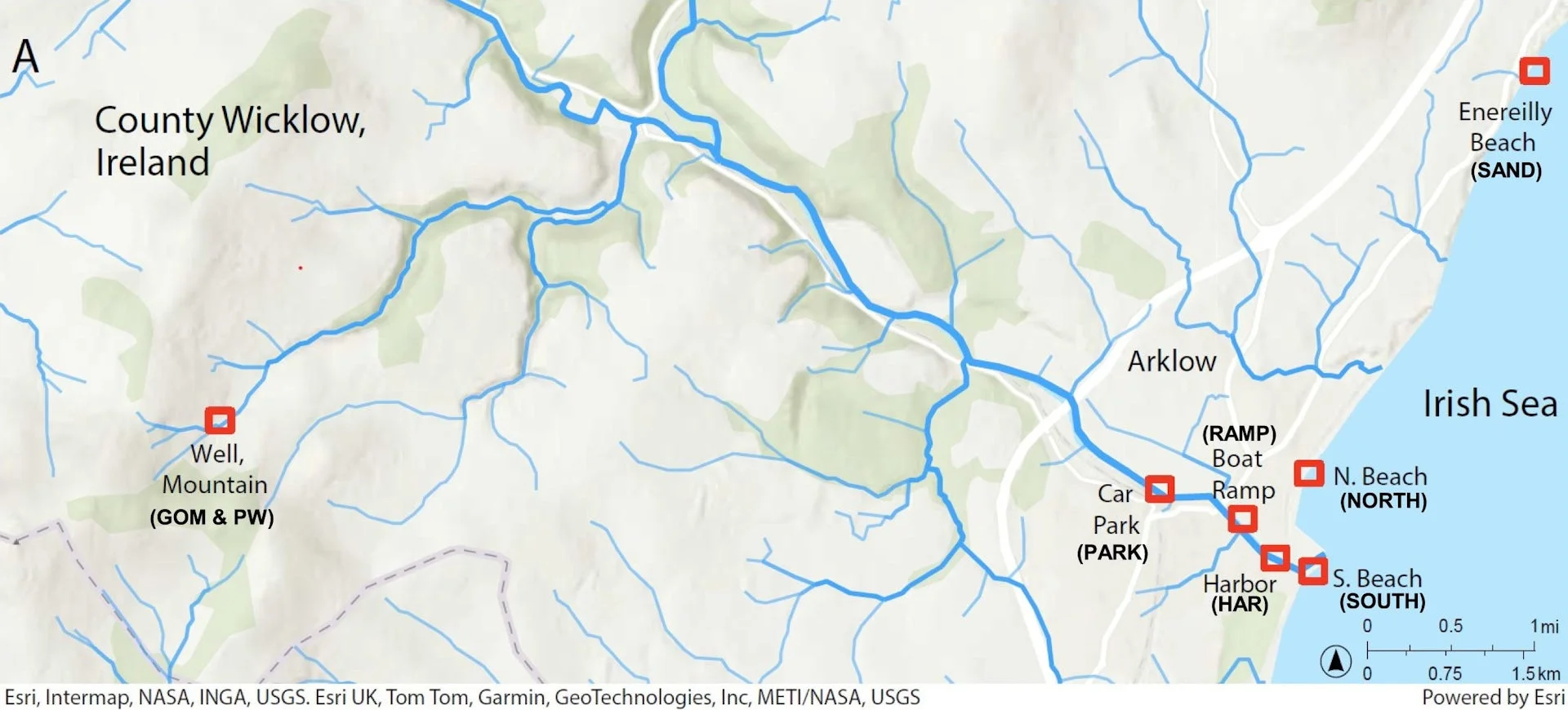 Map of Avoca River in County Wicklow