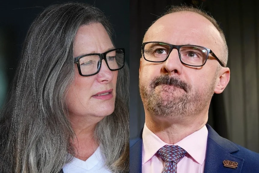 A composite image of a woman with long light hair and glasses and a man with short hair and glasses.