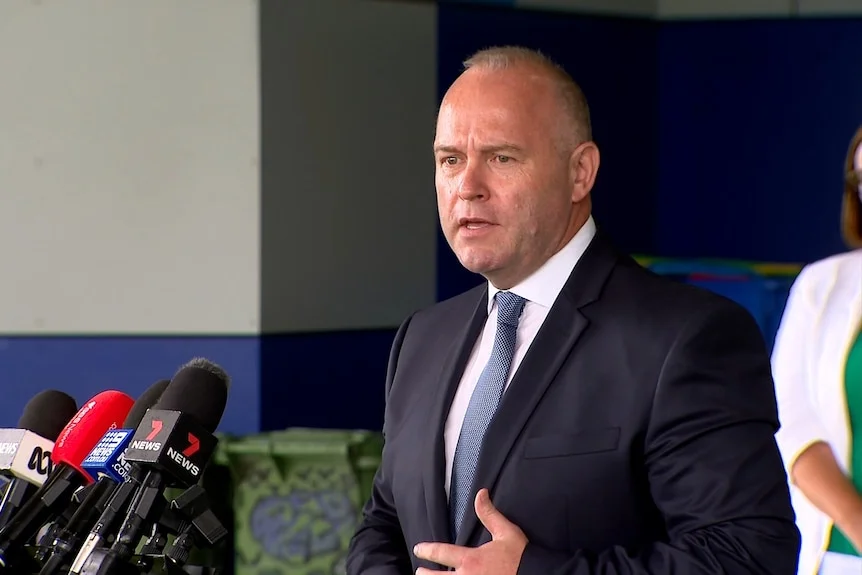 Dallas McInerney from Catholic Schools NSW at a press conference