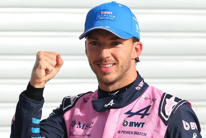 Pierre Gasly pumps his fist at the Italian Grand Prix.