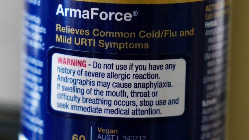 Warning on an ArmaForce bottle.