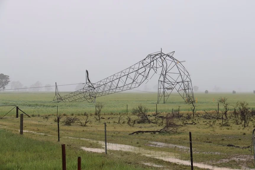 Collapsed electricity pylon