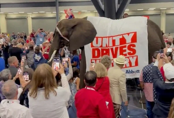 The Texas Republican Party has dragged a real elephant through its convention, sparking mockery online with some referencing a Simpsons episode