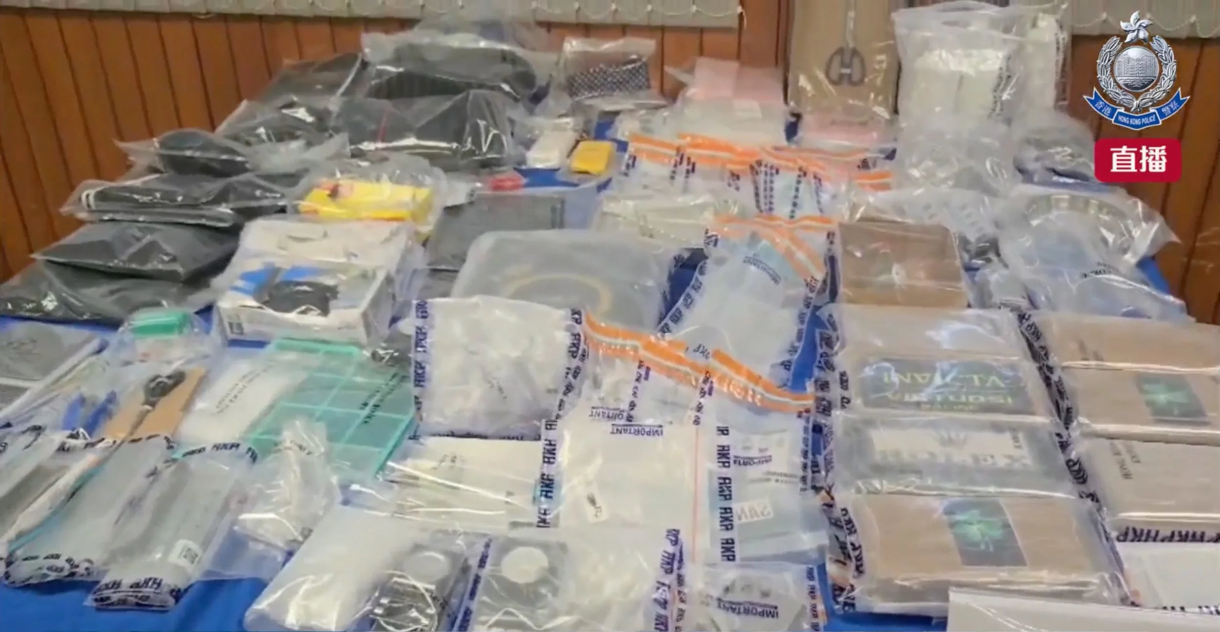 Hong Kong police display the 9.5kg of suspected drugs seized. Photo: Handout