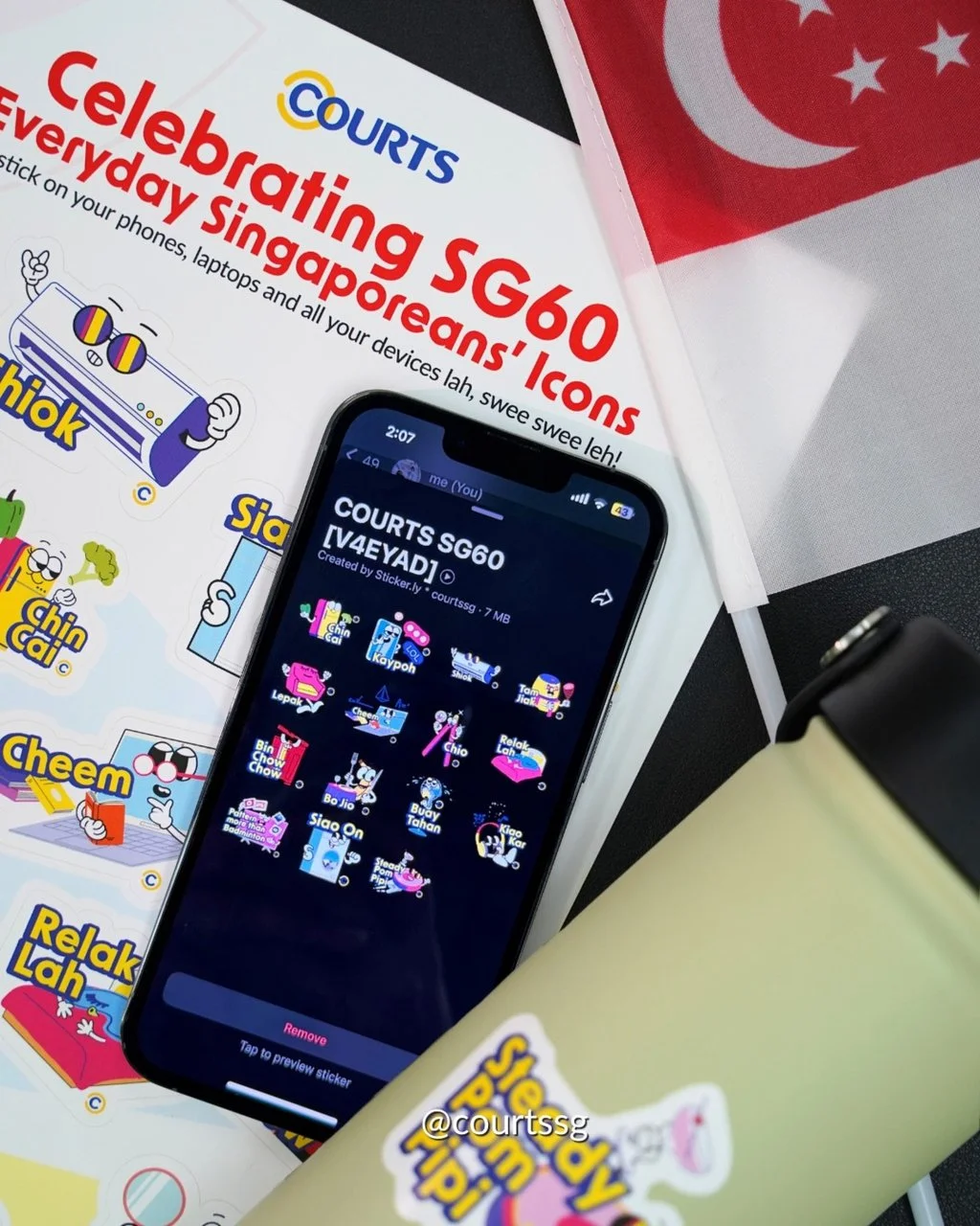 Singaporean furniture store Courts celebrates the city state’s 60th National Day with special stickers showcasing Singlish terms. Photo: Instagram/@courtssg Singaporean furniture store Courts celebrates the city state’s 60th National Day with special stickers showcasing Singlish terms. Photo: Instagram/@courtssg
