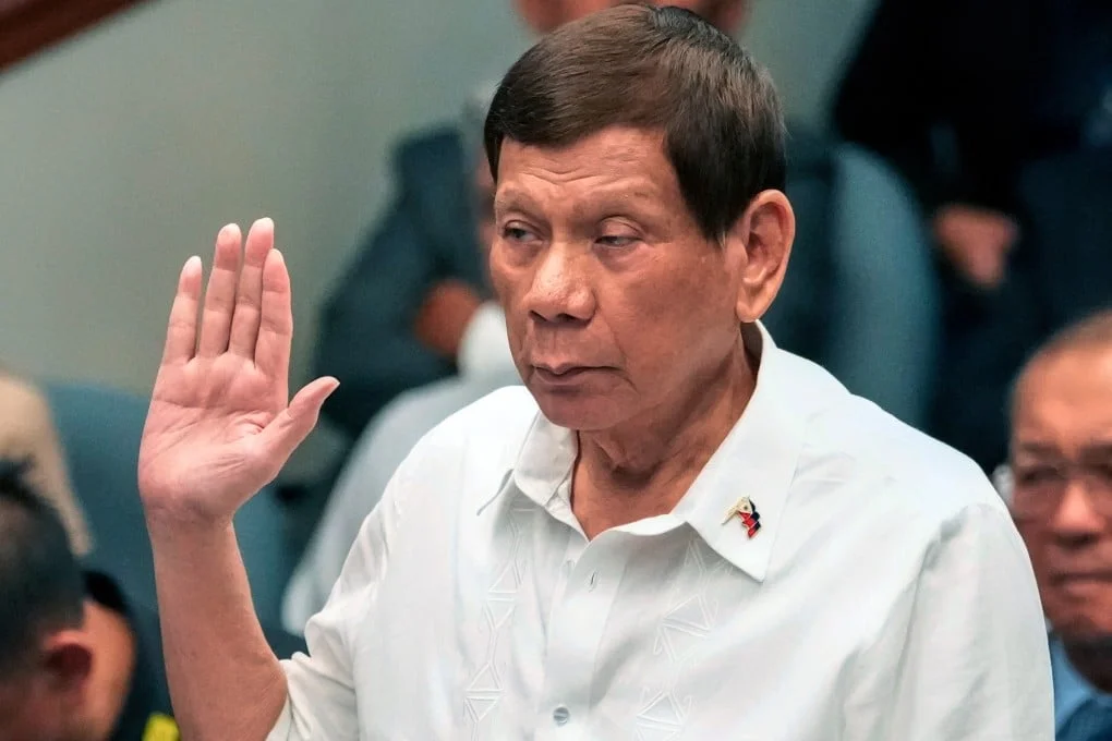 Former Philippine president Rodrigo Duterte is sworn in during a senate inquiry on the”war on drugs” during his administration in Manila on October 28, 2024. Photo: AP