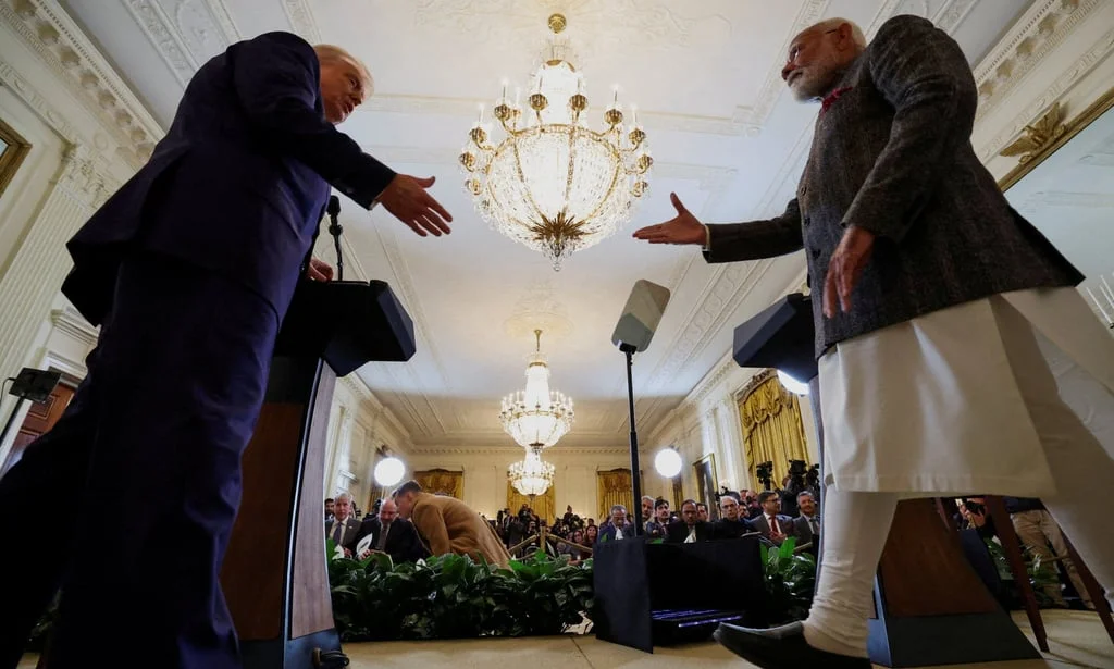 US President Donald Trump and Indian Prime Minister Narendra Modi prepare to shake hands as they attend a joint press conference at the White House in Washington on February 13, 2025. Photo: Reuters US President Donald Trump and Indian Prime Minister Narendra Modi prepare to shake hands as they attend a joint press conference at the White House in Washington on February 13, 2025. Photo: Reuters