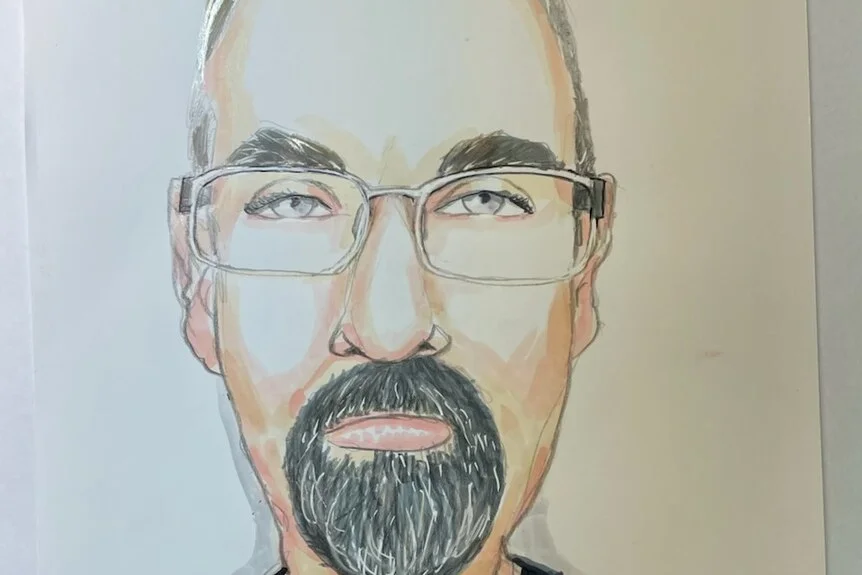 A court sketch of Snowtown killer James Vlassakis.