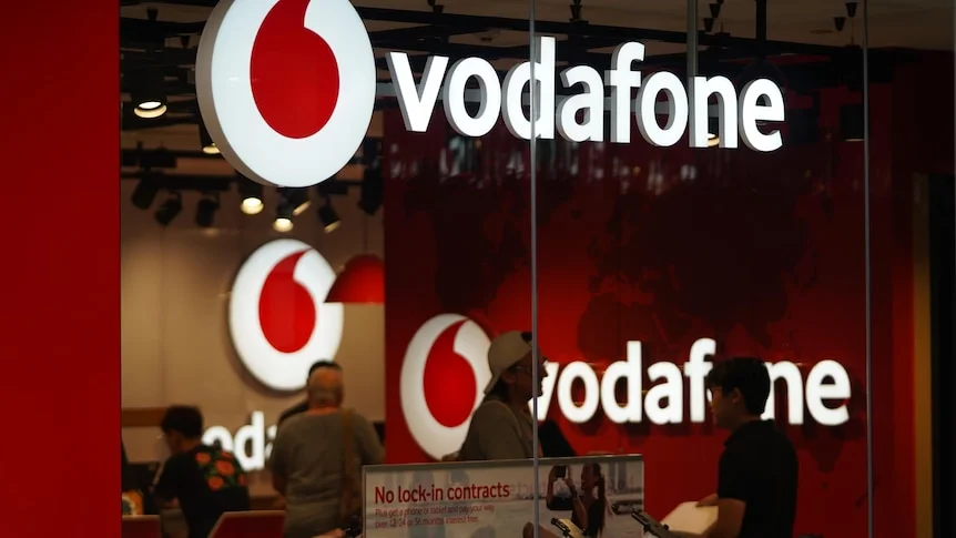 Vodafone signage outside store in Brisbane