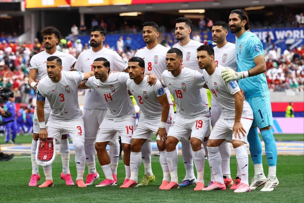 Iran players pose for a team photo before their match against Belgium in Inglewood, Los Angeles on Sunday. Photo: Reuters