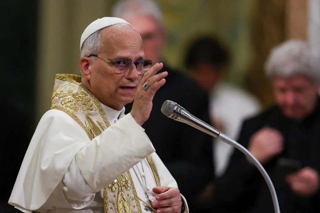 Pope Leo takes part in Eucharistic adoration in Sant’Angelo Lodigiano, Italy, the birthplace of Mother Frances Xavier Cabrini on Saturday. Photo: Reuters