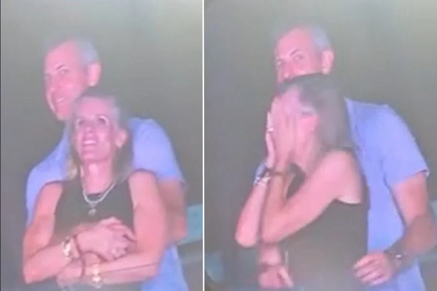 Kristin Cabot and former Astronomer CEO Andy Byron are shown on a Jumbotron during a Coldplay concert in July 2025