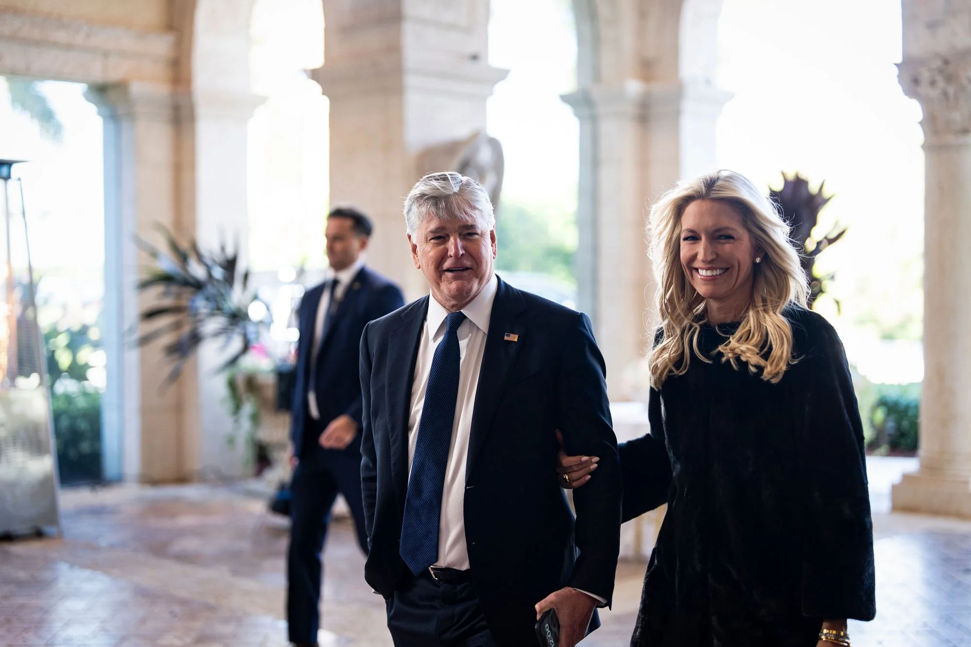 The Fox News host, a longtime supporter of President Trump, insisted that his medical condition is not ‘taking me out anytime soon.’ Pictured: Hannity and his wife attend a wedding at Mar-a-Lago in February