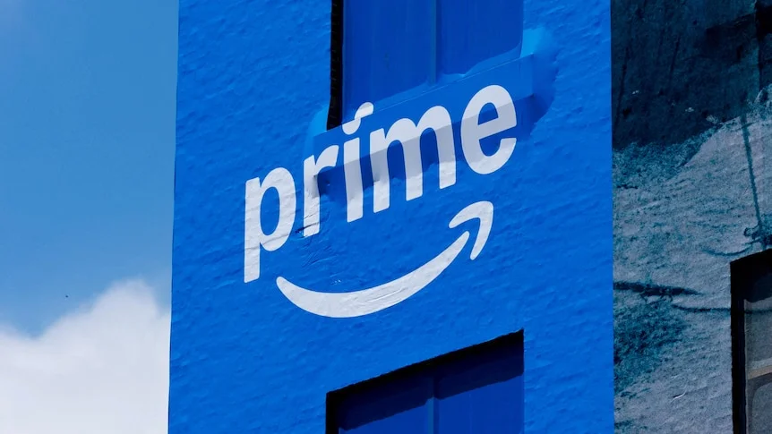 An amazon logo is seen on a building