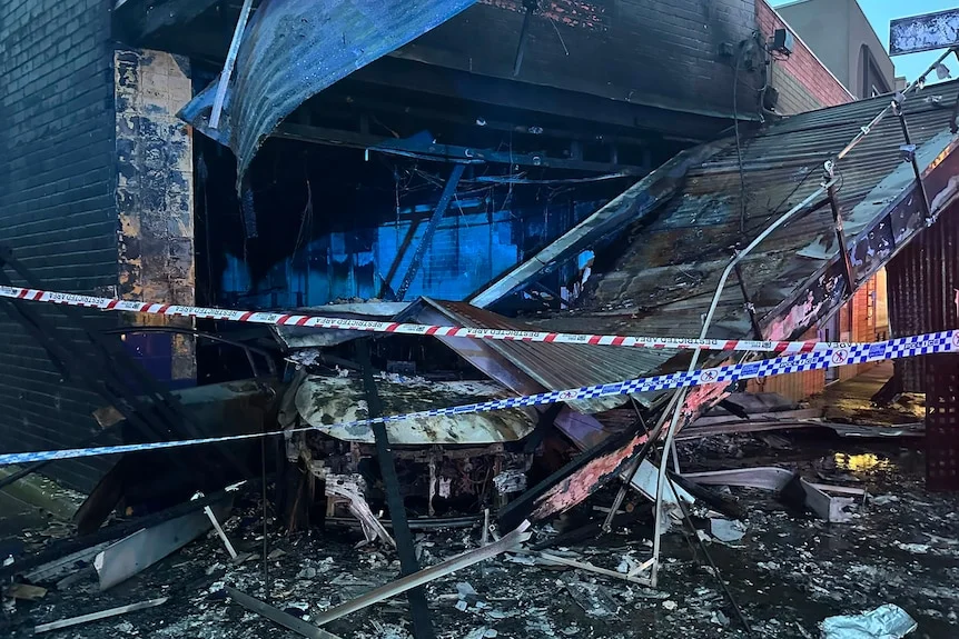 A shop gutted by fire